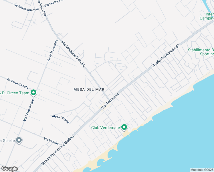 map of restaurants, bars, coffee shops, grocery stores, and more near 7 Via Mediana Vecchia in San Felice Circeo