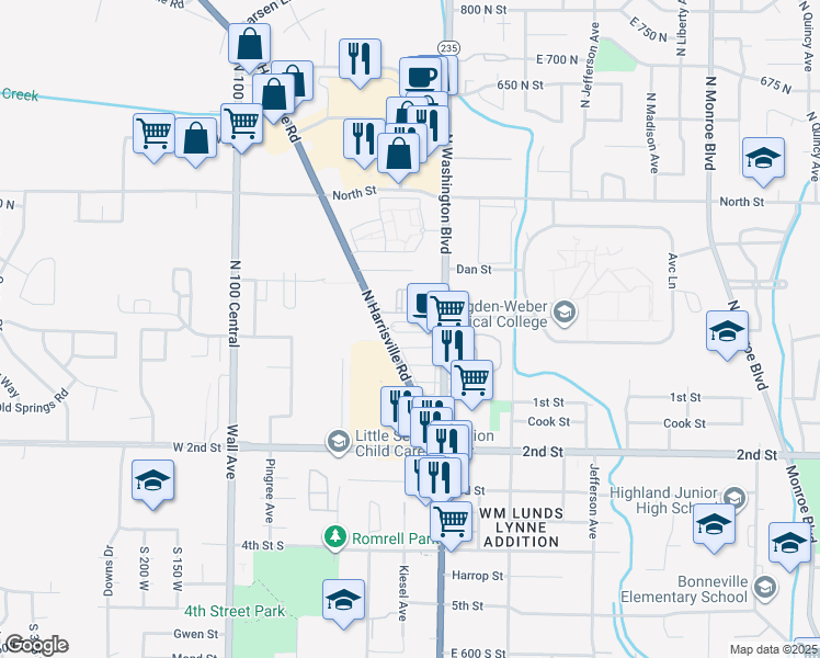 map of restaurants, bars, coffee shops, grocery stores, and more near 19th Street in Ogden