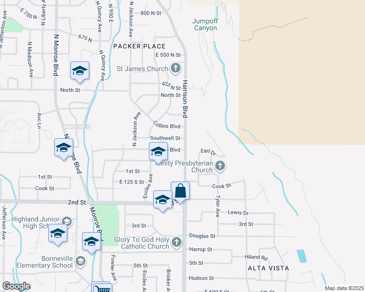 map of restaurants, bars, coffee shops, grocery stores, and more near 185 North Harrison Boulevard in Ogden