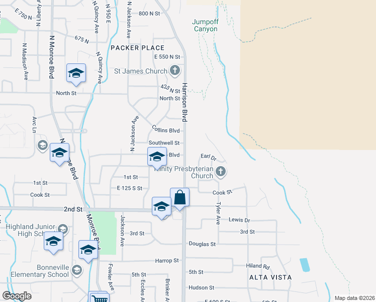 map of restaurants, bars, coffee shops, grocery stores, and more near 184 North Harrison Boulevard in Ogden