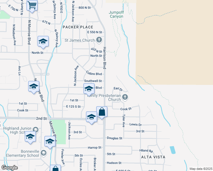map of restaurants, bars, coffee shops, grocery stores, and more near 184 North Harrison Boulevard in Ogden