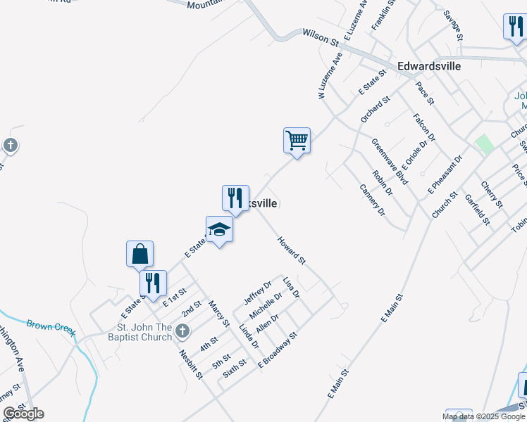 map of restaurants, bars, coffee shops, grocery stores, and more near 25 Howard Street in Larksville