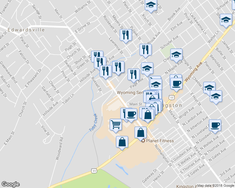 map of restaurants, bars, coffee shops, grocery stores, and more near 345 Main Street in Edwardsville