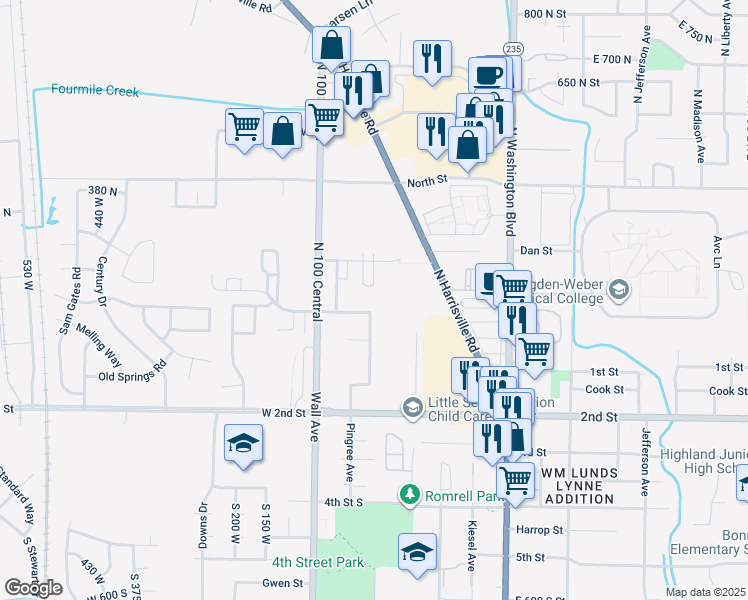 map of restaurants, bars, coffee shops, grocery stores, and more near 204 North 180 East Street in Ogden