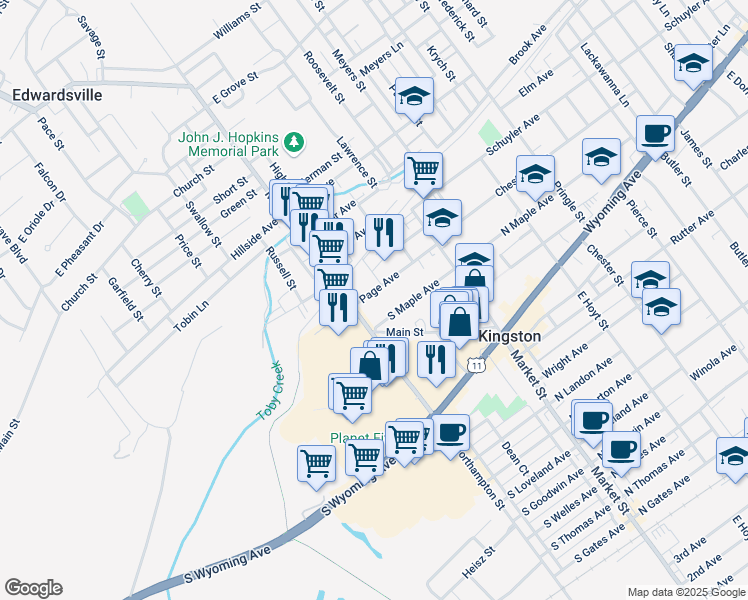 map of restaurants, bars, coffee shops, grocery stores, and more near 130 Page Avenue in Kingston