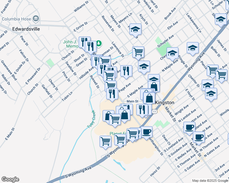 map of restaurants, bars, coffee shops, grocery stores, and more near 424 Main Street in Edwardsville