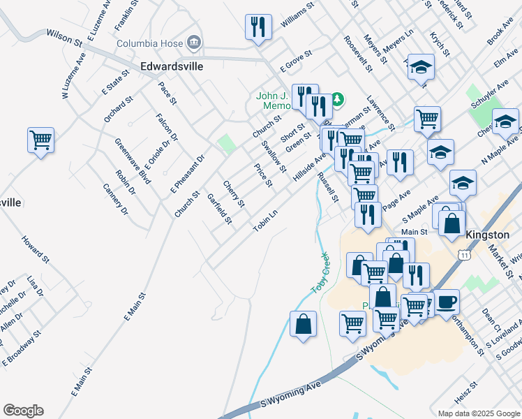 map of restaurants, bars, coffee shops, grocery stores, and more near 167 Hillside Avenue in Edwardsville