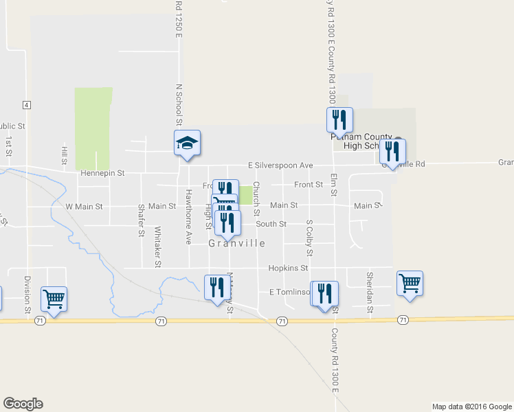 map of restaurants, bars, coffee shops, grocery stores, and more near 103 Church Street in Granville