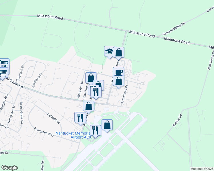map of restaurants, bars, coffee shops, grocery stores, and more near 89 Hinsdale Road in Nantucket