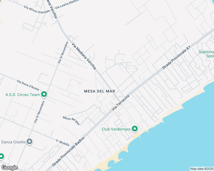 map of restaurants, bars, coffee shops, grocery stores, and more near 25 Via Mediana Vecchia in San Felice Circeo