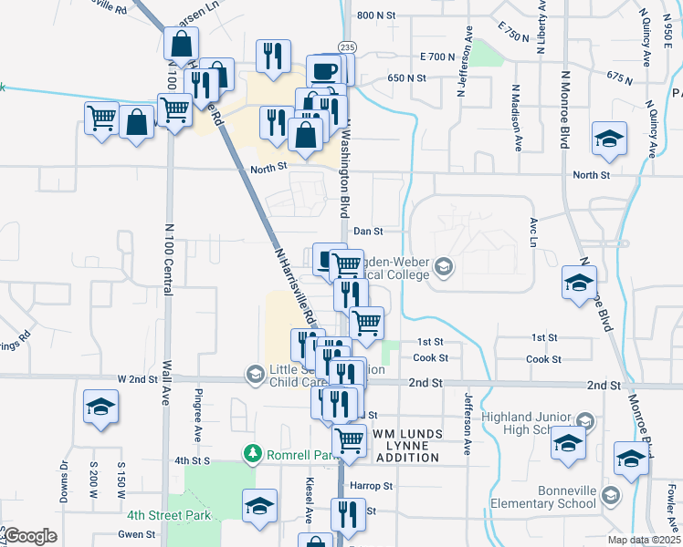 map of restaurants, bars, coffee shops, grocery stores, and more near 228 North Washington Boulevard in Ogden