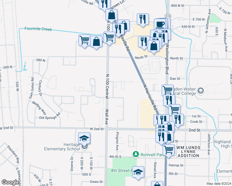 map of restaurants, bars, coffee shops, grocery stores, and more near 210 North 150 West Street in Ogden