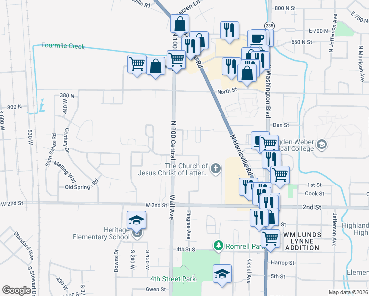 map of restaurants, bars, coffee shops, grocery stores, and more near 210 North 150 West Street in Ogden