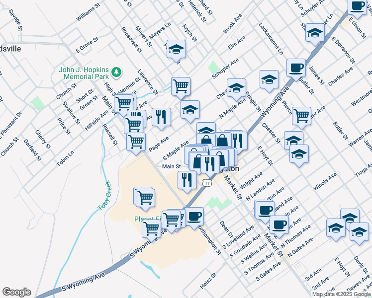 map of restaurants, bars, coffee shops, grocery stores, and more near 185 South Maple Avenue in Kingston