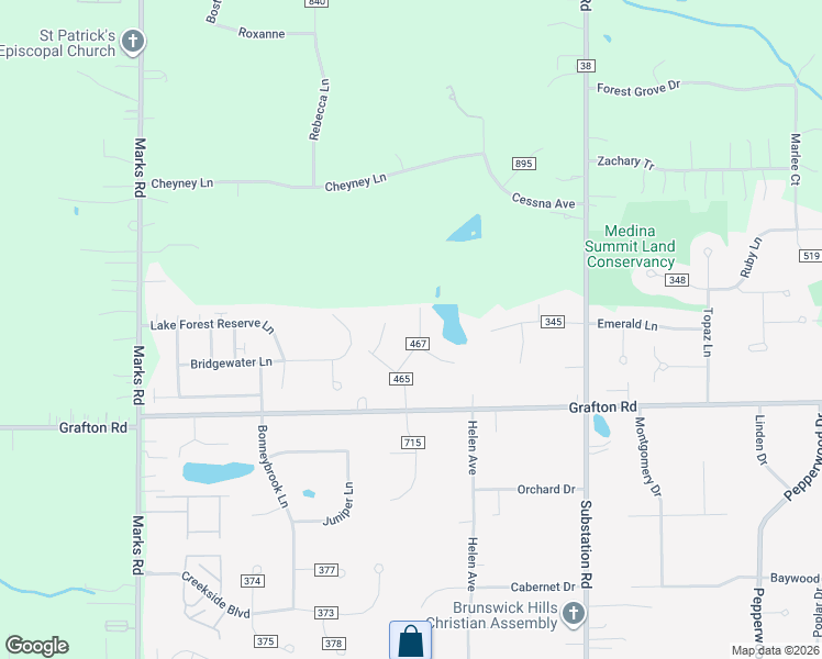 map of restaurants, bars, coffee shops, grocery stores, and more near 419 Brambleside Drive in Brunswick