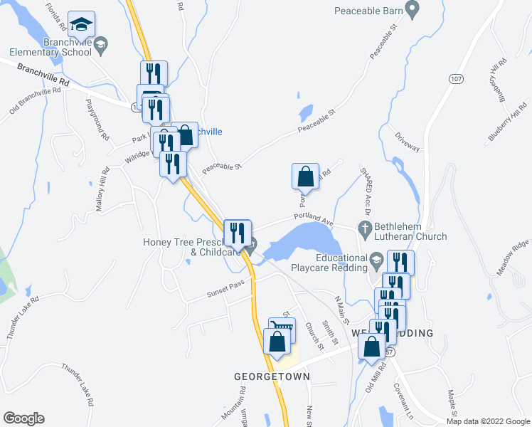 map of restaurants, bars, coffee shops, grocery stores, and more near 166 Portland Avenue in Redding