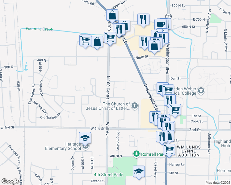map of restaurants, bars, coffee shops, grocery stores, and more near 210 North 150 West Street in Ogden