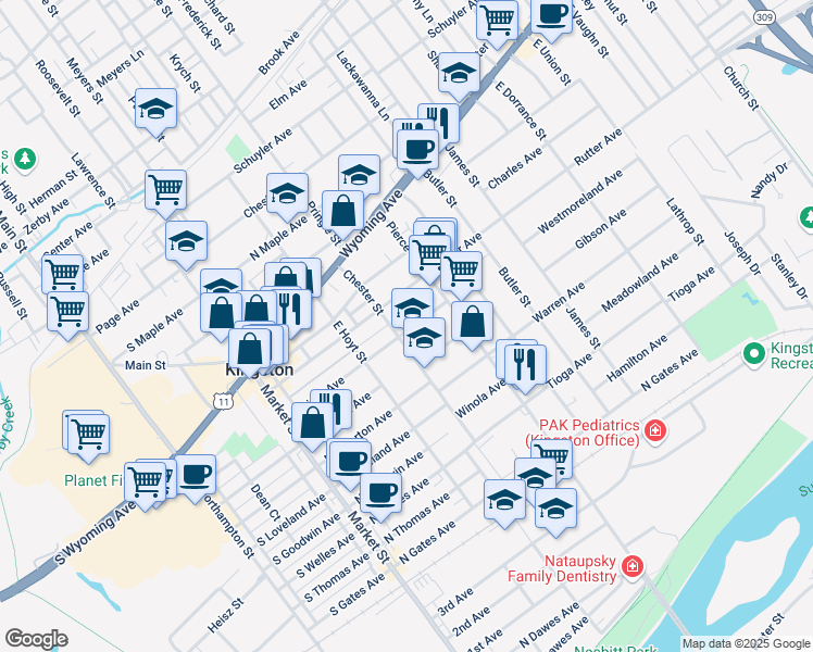 map of restaurants, bars, coffee shops, grocery stores, and more near 98 Chester Street in Kingston