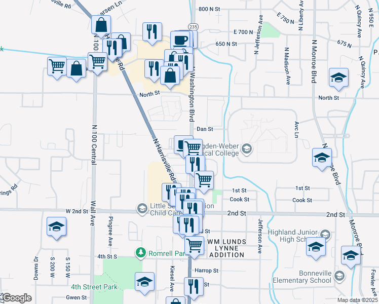 map of restaurants, bars, coffee shops, grocery stores, and more near 200 North Washington Boulevard in Ogden