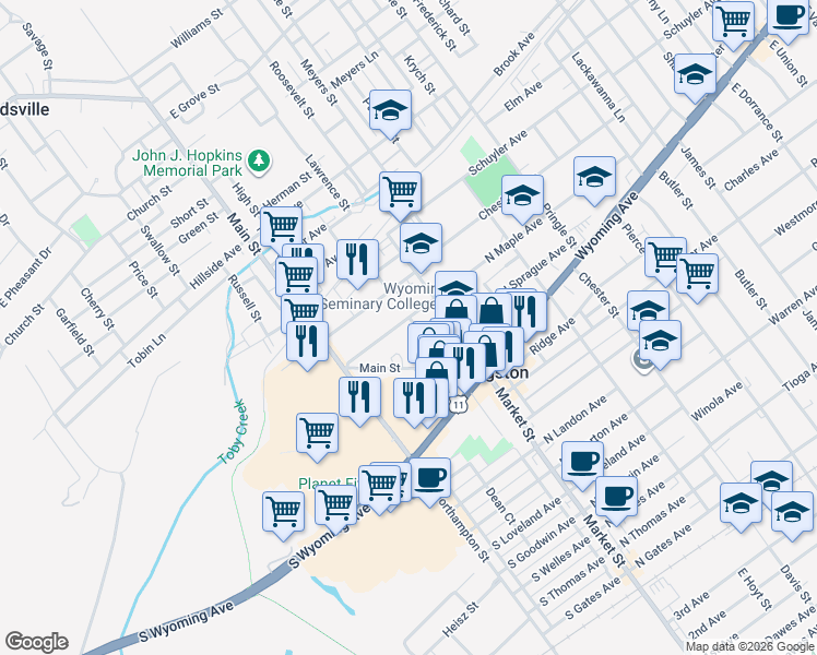map of restaurants, bars, coffee shops, grocery stores, and more near 185 South Maple Avenue in Kingston