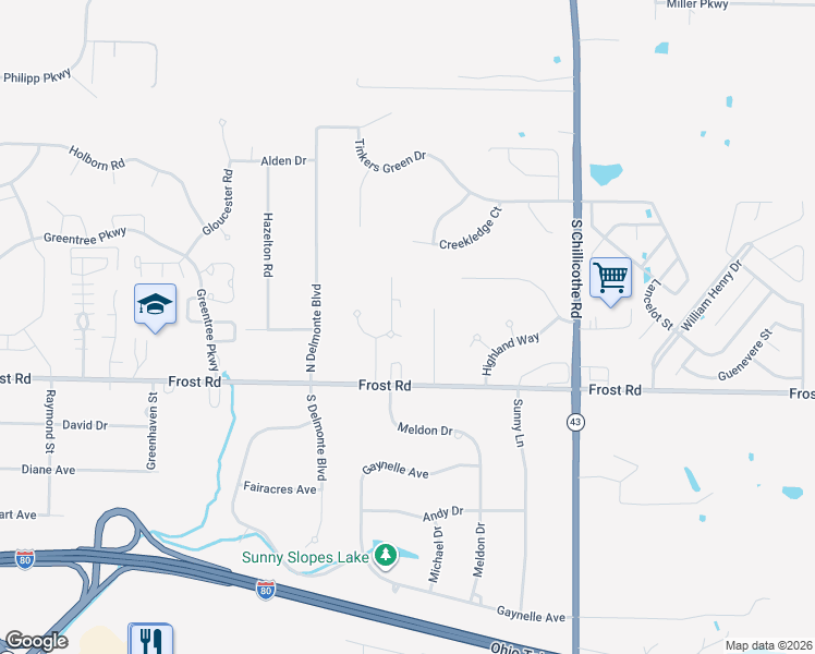 map of restaurants, bars, coffee shops, grocery stores, and more near 9981 Delores Drive in Streetsboro