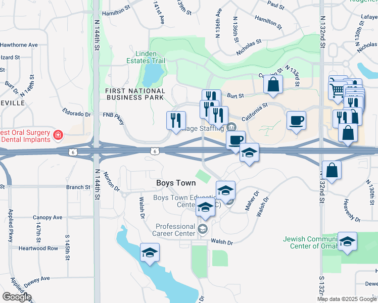 map of restaurants, bars, coffee shops, grocery stores, and more near in Omaha