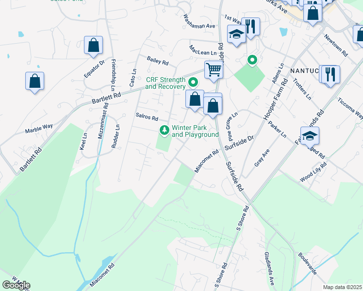 map of restaurants, bars, coffee shops, grocery stores, and more near 45 Essex Road in Nantucket