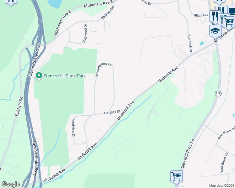 map of restaurants, bars, coffee shops, grocery stores, and more near 1623 Morningview Drive in Yorktown Heights