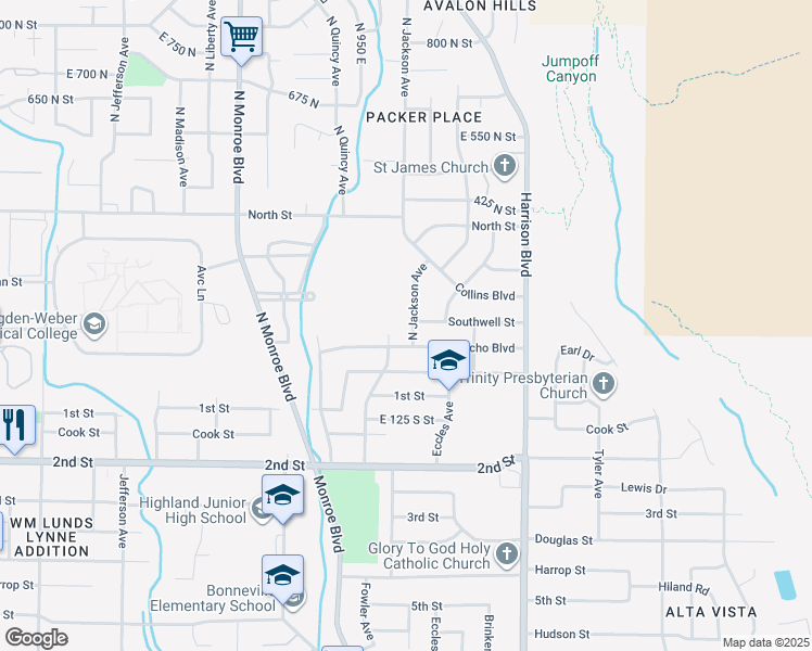 map of restaurants, bars, coffee shops, grocery stores, and more near 209 North Jackson Avenue in Ogden
