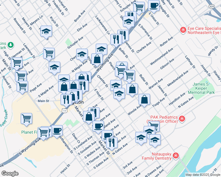 map of restaurants, bars, coffee shops, grocery stores, and more near 84 Chester Street in Kingston