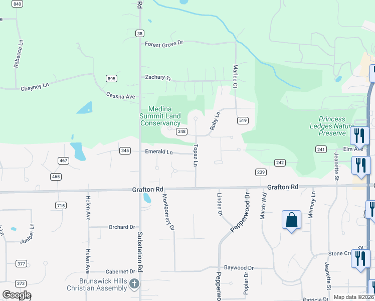 map of restaurants, bars, coffee shops, grocery stores, and more near 4739 Emerald Lane in Brunswick
