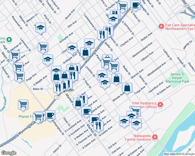 map of restaurants, bars, coffee shops, grocery stores, and more near 84 Chester Street in Kingston