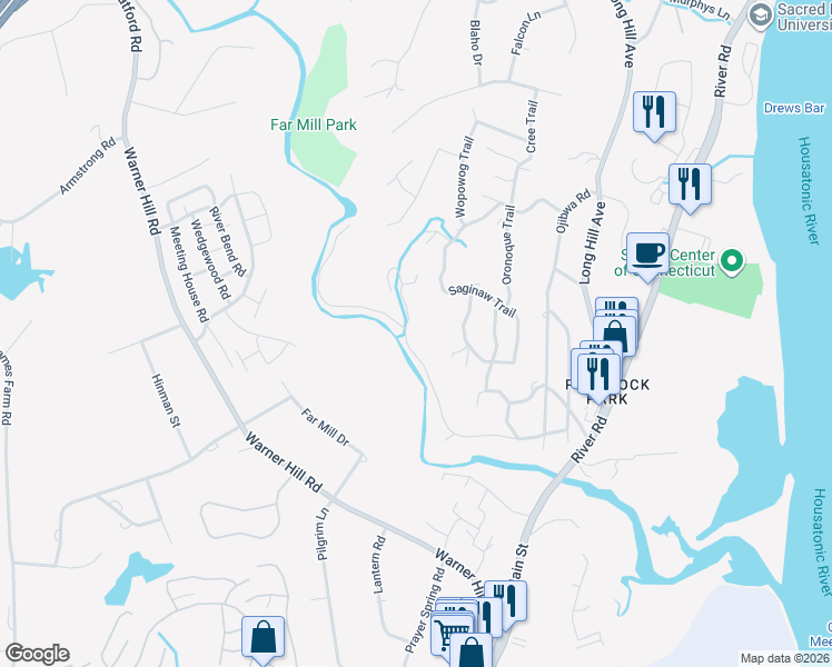 map of restaurants, bars, coffee shops, grocery stores, and more near 2 Kanungum Trail in Shelton