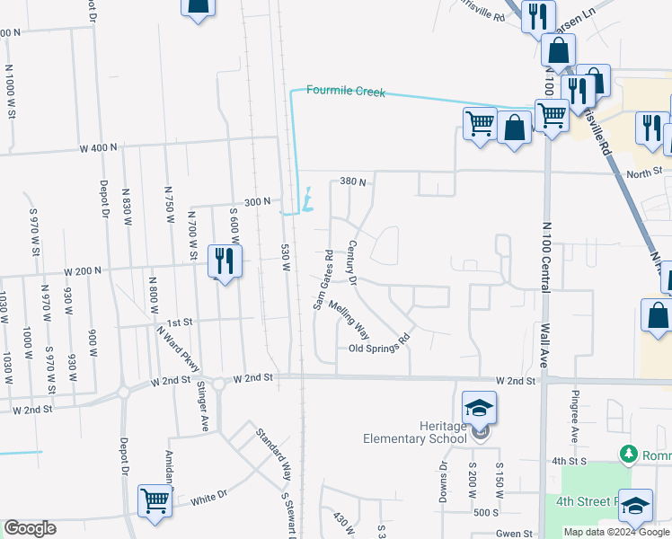 map of restaurants, bars, coffee shops, grocery stores, and more near 196 Sam Gates Road in Ogden