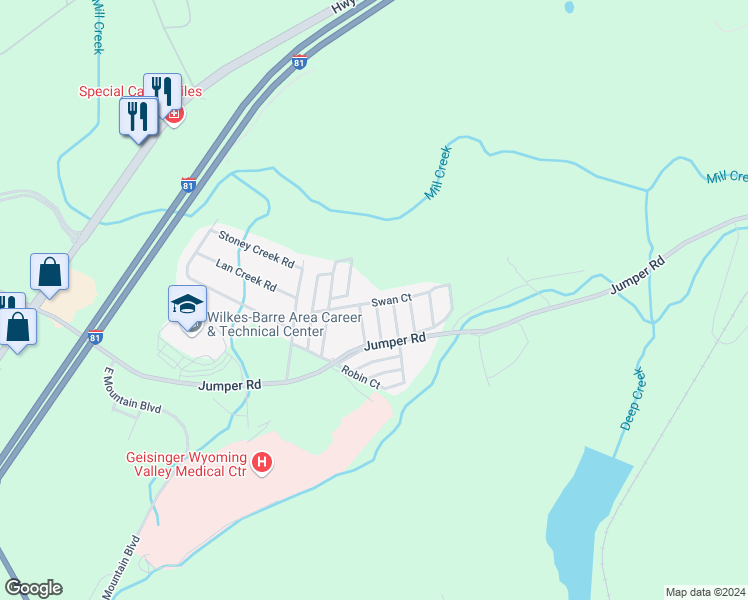 map of restaurants, bars, coffee shops, grocery stores, and more near 436 East Mountain Ridge MHP in Wilkes-Barre