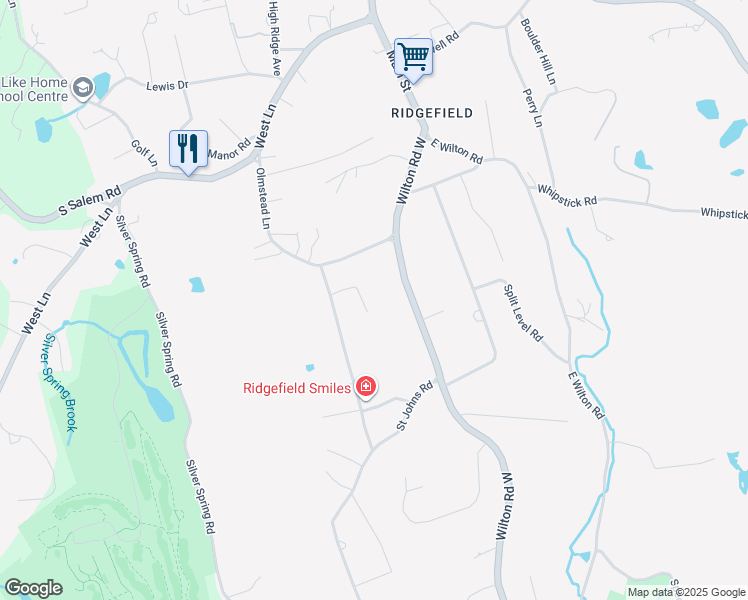 map of restaurants, bars, coffee shops, grocery stores, and more near 9 Seymour Lane in Ridgefield