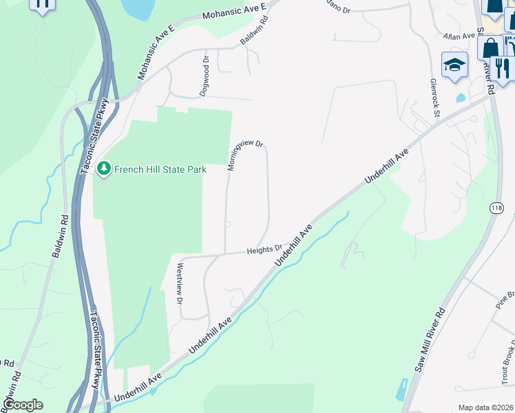 map of restaurants, bars, coffee shops, grocery stores, and more near 1623 Morningview Drive in Yorktown Heights