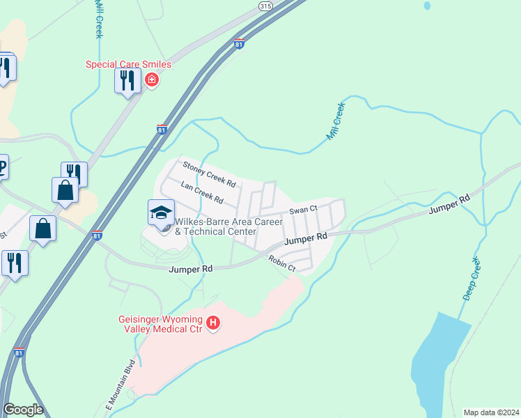 map of restaurants, bars, coffee shops, grocery stores, and more near 436 East Mountain Ridge MHP in Wilkes-Barre
