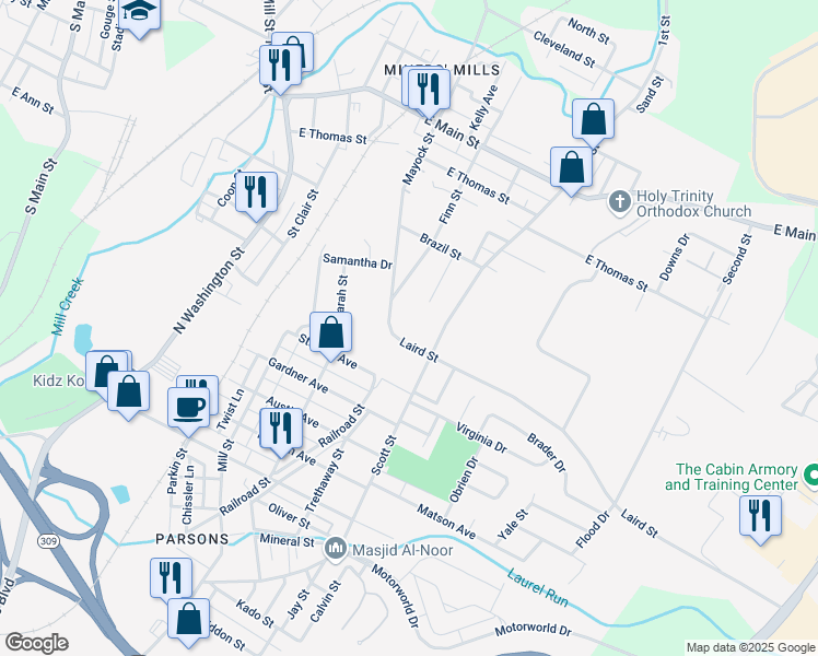 map of restaurants, bars, coffee shops, grocery stores, and more near 35 Pine Ridge Drive in Wilkes-Barre