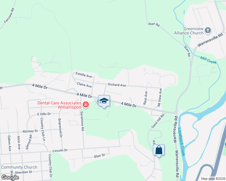 map of restaurants, bars, coffee shops, grocery stores, and more near 2801-2899 Highland Ave Exd in Montoursville