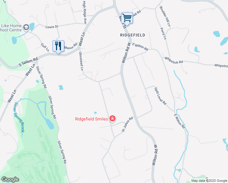 map of restaurants, bars, coffee shops, grocery stores, and more near 9 Seymour Lane in Ridgefield