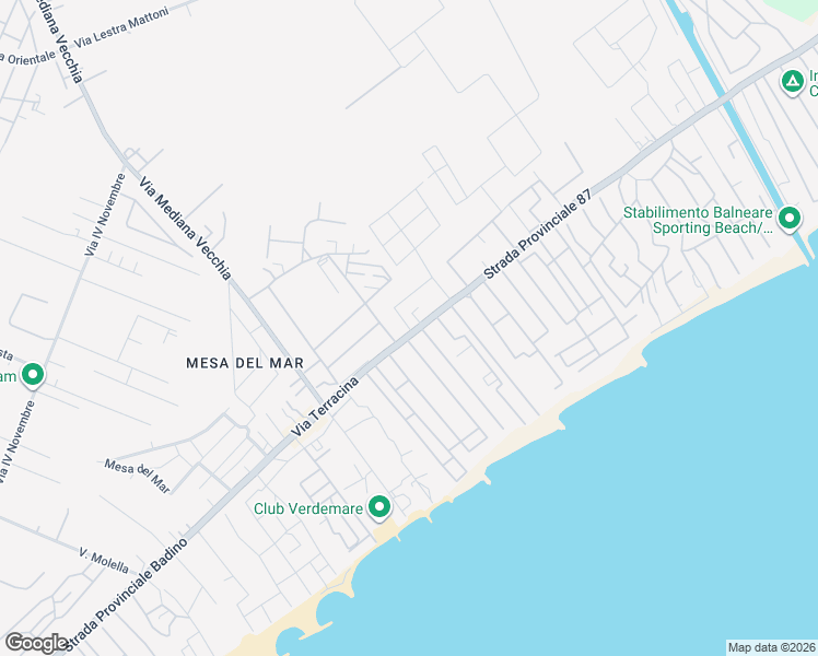 map of restaurants, bars, coffee shops, grocery stores, and more near Strada Provinciale San Felice Circeo in Terracina