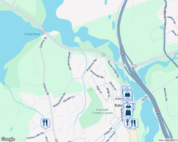 map of restaurants, bars, coffee shops, grocery stores, and more near 41 Anderson Road in Katonah