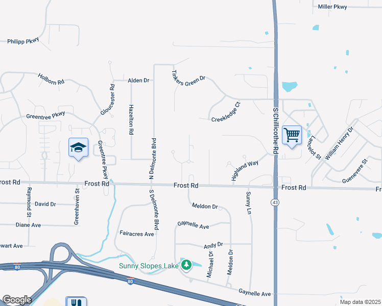 map of restaurants, bars, coffee shops, grocery stores, and more near 9981 Delores Drive in Streetsboro