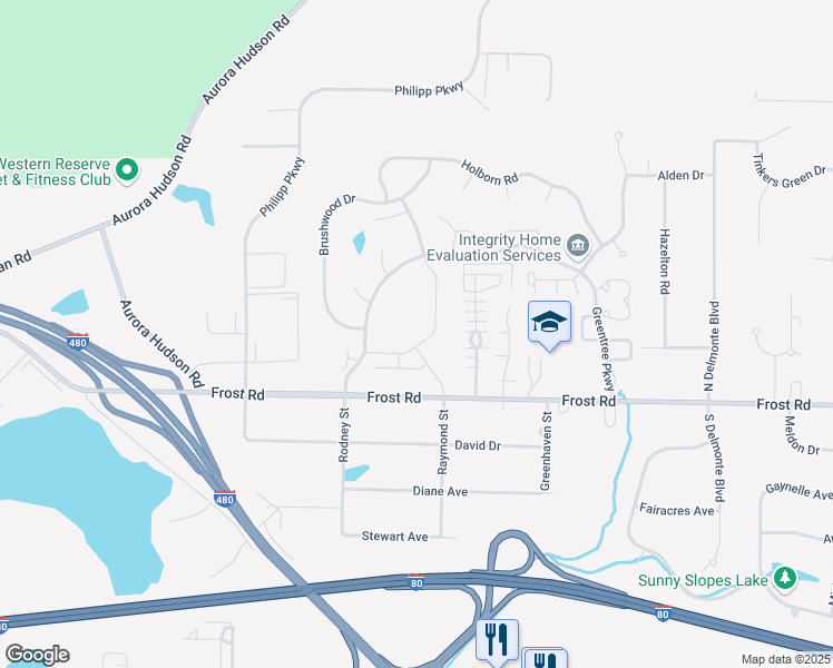 map of restaurants, bars, coffee shops, grocery stores, and more near 725 Bridgeport Avenue in Streetsboro