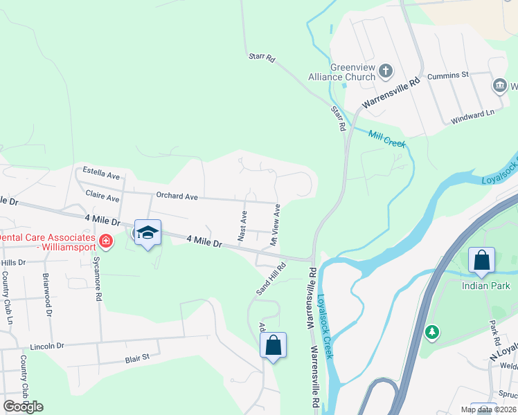 map of restaurants, bars, coffee shops, grocery stores, and more near 2916 Orchard Avenue in Montoursville