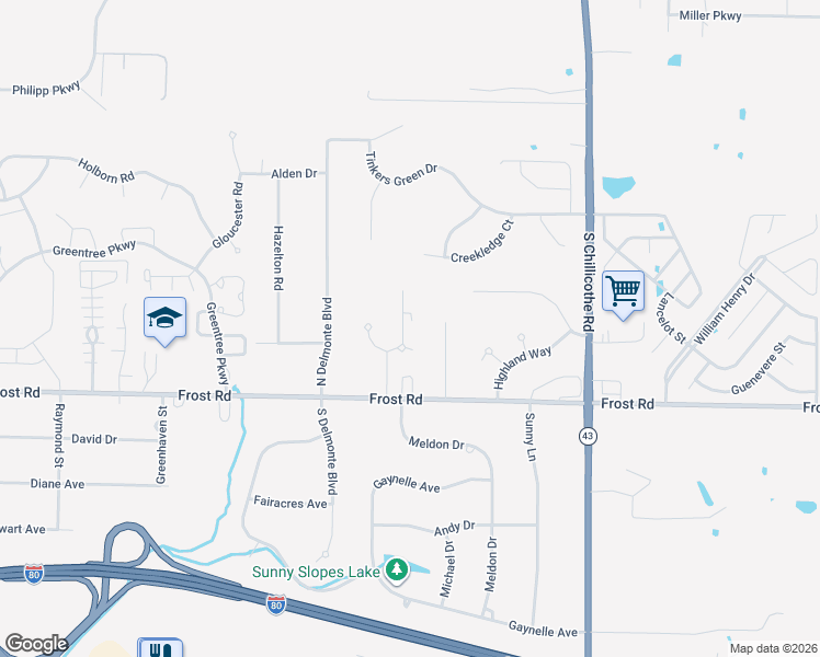 map of restaurants, bars, coffee shops, grocery stores, and more near 9981 Delores Drive in Streetsboro