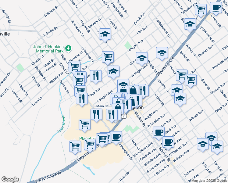 map of restaurants, bars, coffee shops, grocery stores, and more near 185 South Maple Avenue in Kingston
