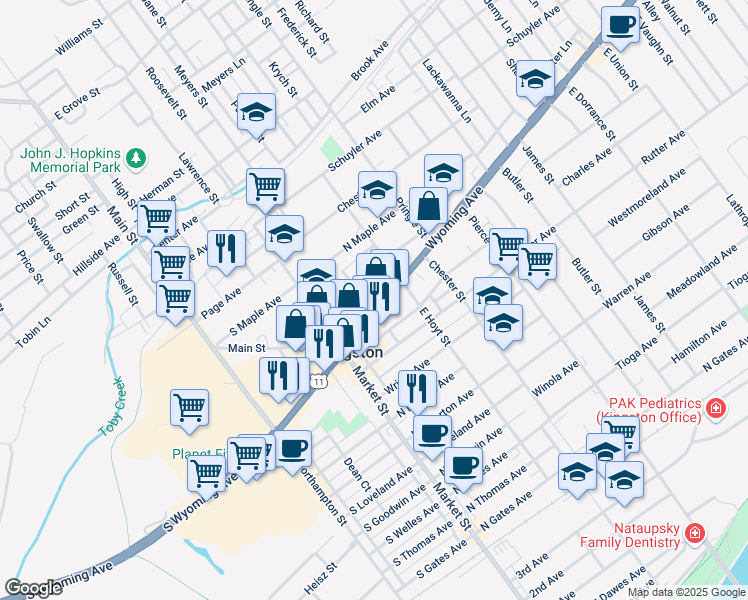 map of restaurants, bars, coffee shops, grocery stores, and more near 270 Wyoming Avenue in Kingston