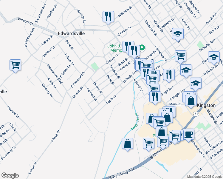 map of restaurants, bars, coffee shops, grocery stores, and more near 167 Hillside Avenue in Edwardsville